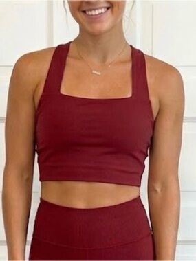 SPANX Wine Red Square-Neck Sports Bra